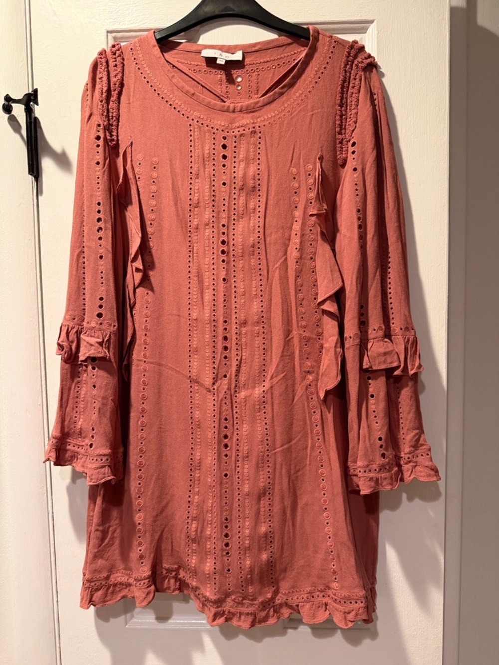 IRO Dusty Rose Eyelet Detail Long-Sleeve Dress